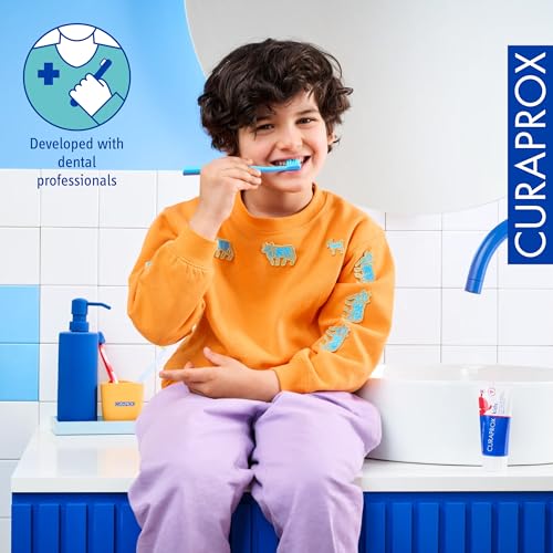 Curaprox CS Kids Ultra-Soft Toothbrush Blue for Ages 4-12, Swiss Made