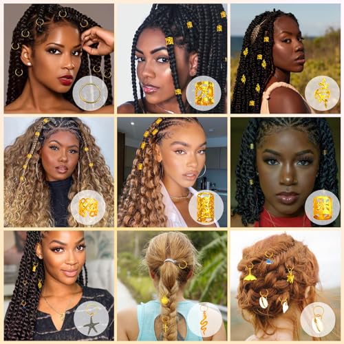 Lucomb 314 Pcs Gold Hair Jewelry Set for Braids & Locs - Women & Kids