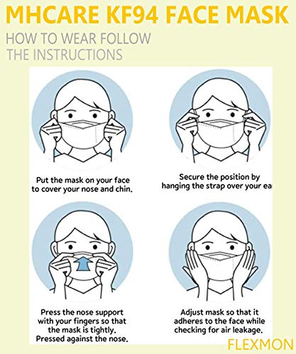FLEXMON Pack of 10 Black KF94 Disposable Face Masks - 4-Layer, Breathable, Adjustable