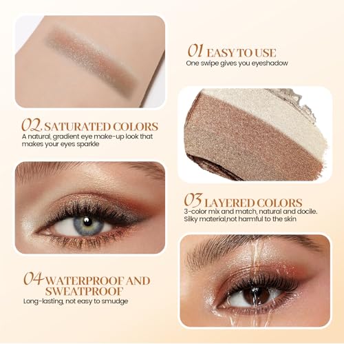 LuLuTone 3-Color Gradient Eyeshadow Stick - Long Lasting & Waterproof