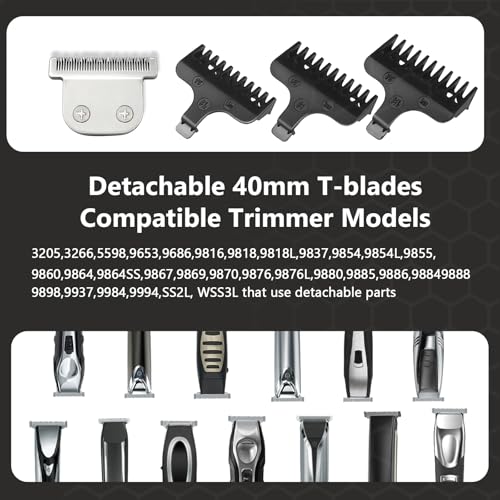 40mm T-Blades with 3 Guard Combs for Wahl Trimmers - Compatible & Precise