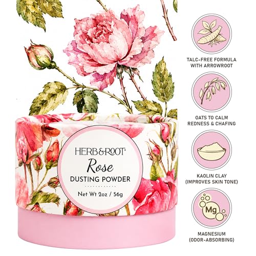 Rose Dusting Powder - Talc-Free Body Powder with Arrowroot & Magnesium, 2 oz Travel Size