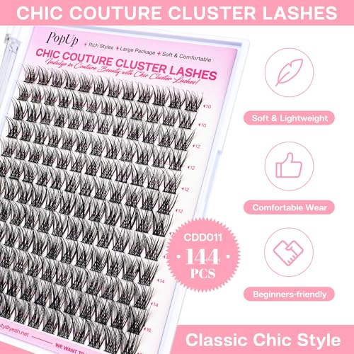 PopUp 144 Pcs D Curl Lash Clusters Eyelash Extensions Natural Wispy Reusable