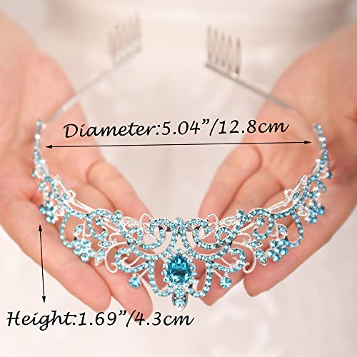 JWICOS Light Blue Crystal Headband for Women Brides Prom Wedding Elegant Hair Accessory - Variation 06