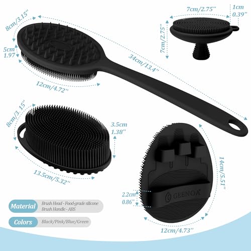 Silicone Back & Body Scrubber Set 4PCS - Gentle Exfoliating Black