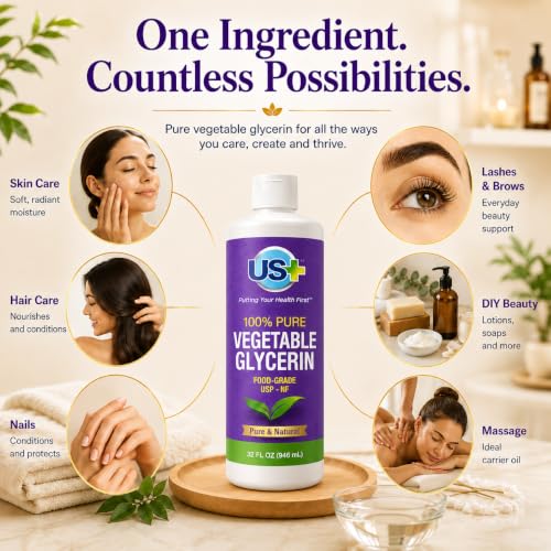 US+ Vegetable Glycerin 32 Fl Oz Food Grade USP Pure for DIY & Personal Care
