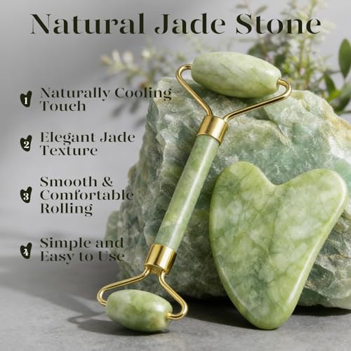 BAIMEI IcyMe Gua Sha & Jade Roller Set, Cooling Face Roller & Guasha Tool for Face Depuffing, Facial Sculpting & Jawline Definition, Smooth Rolling Skincare Tools for Women & Men ? Green