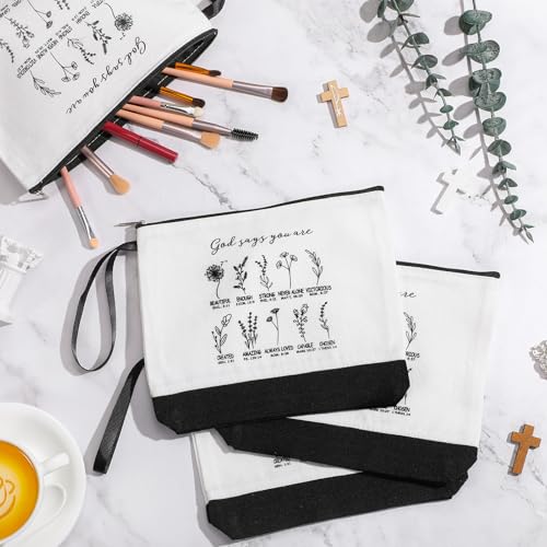 10 Pcs God Says You Are Canvas Makeup Bags - Religious Cosmetic Pouches