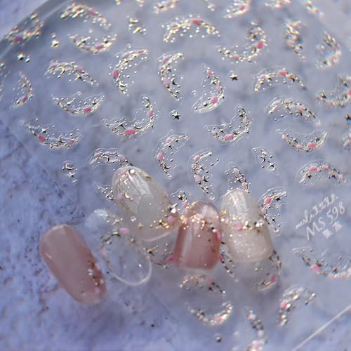 Dornail Gold Ice Crystal French Nail Stickers - Moon & Star Jelly Tips