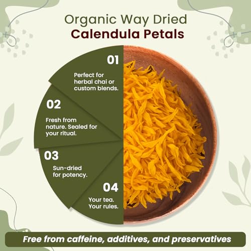 Organic Calendula Flower Petals - 2oz Dried Herbal Tea | Non-GMO, Gluten-Free, Vegan