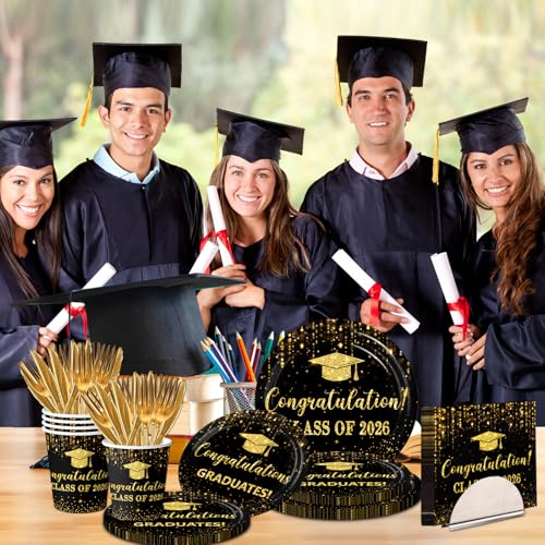 Class of 2026 Graduation Party Plates & Napkins Set for 25