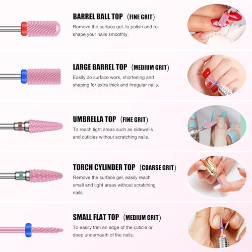 5PCS Ceramic Nail Drill Bits Set for Acrylic & Gel Nails