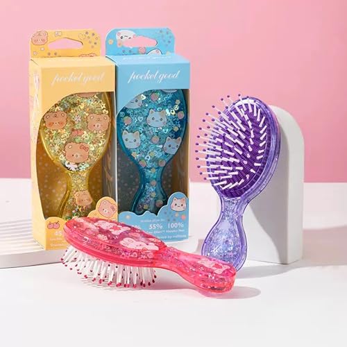 Mini Glitter Detangling Hair Brush for Kids & Adults - Purple