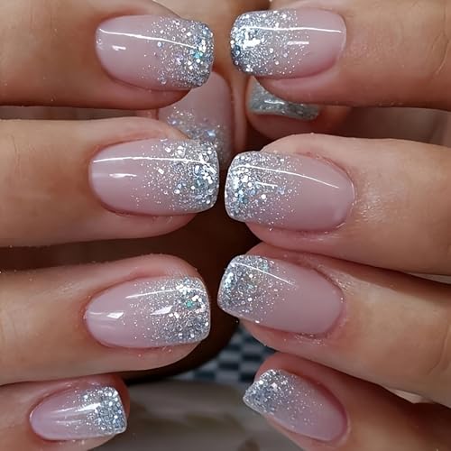 Lukmexor 6-Pack Short Square Press On Nails with Glitter Gradient - Combination-5