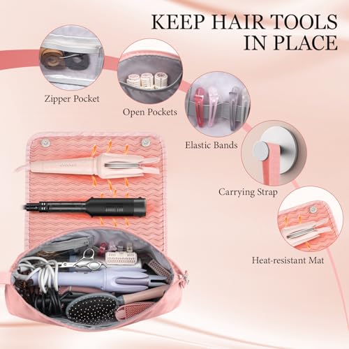 Dadanism Heat-Resistant Hair Tool Travel Bag with Removable Mat, Pink