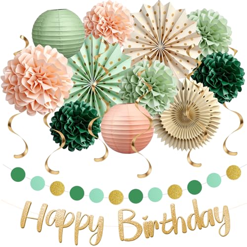 Sage Green and Peach Party Decorations Kit for Women & Girls