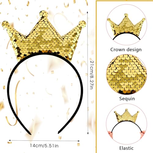 Dimeho Gold Sequin Crown Headband for Parties & Celebrations