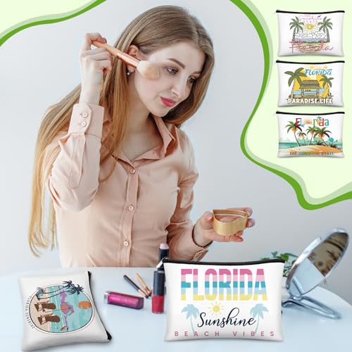 Florida Themed Canvas Makeup Bags - 12 Pack Zippered Cosmetic Pouches