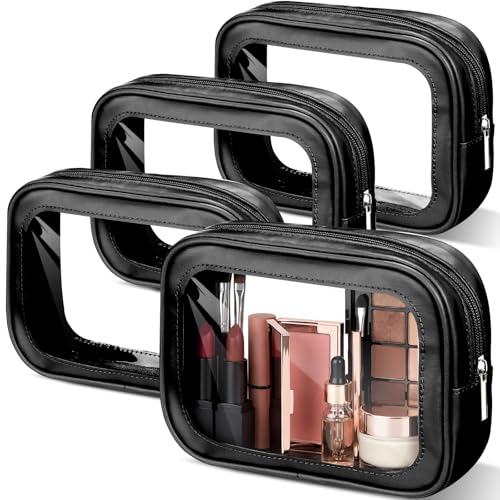 Abbylike 4-Piece Clear Makeup Bag Set, TSA Approved Toiletry Organizer (Black)