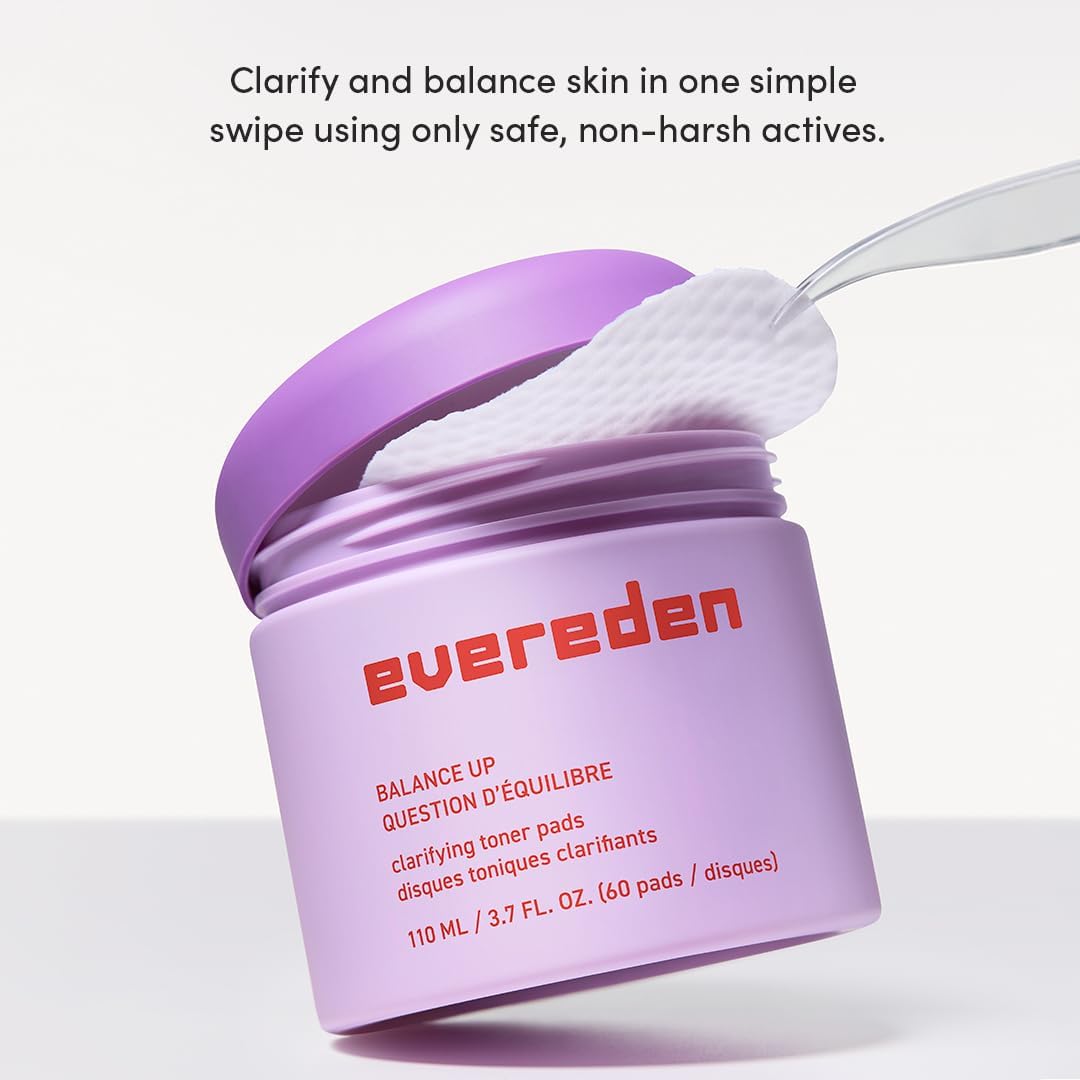 Evereden Balance Up Toner Pads - Clean and Vegan Teen Water-Based Face Pads with Mandelic Acid, Niacinamide, & PHAs - Oily and Pimple-Prone Skin - Healthy-Looking Skin & Clog-Free Pores