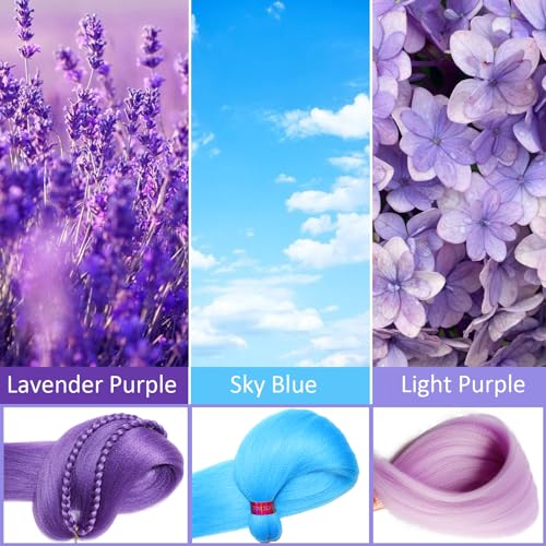DAN NING 30 Inch Colorful Pre Stretched Braiding Hair Extensions - 3 Packs, Yaki Texture, Festival Style (Light Blue, Purple, Lavender)