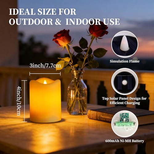 Solar Flameless LED Candles - 2 Pack, Waterproof, Dusk to Dawn, 3x4"