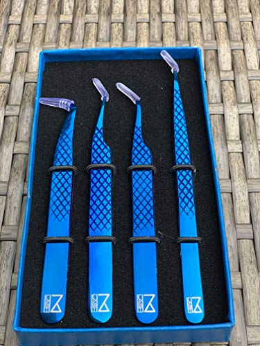 Blue M Lash Tweezers Set of 4 for Eyelash Extensions - Precision Lash Tools