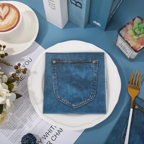 Whaline 50Pcs Blue Jean Cocktail Napkins - Western Party Supplies