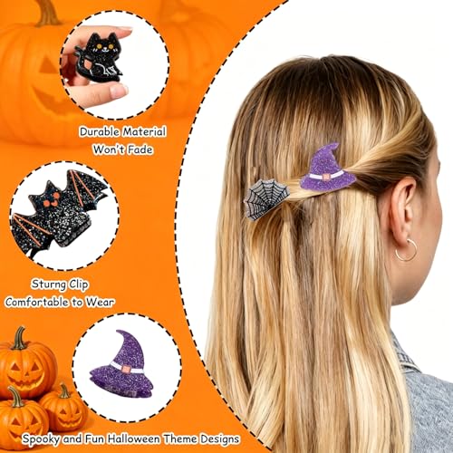 Mtruil Halloween Hair Claw Clips Set - Pumpkin Ghost Bat Design, Style 3, 12 Pieces