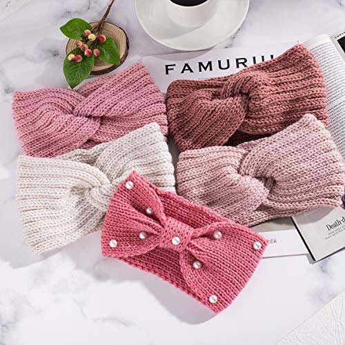 Whaline 5-Piece Winter Knit Headband Set - Elastic Crochet Ear Warmers
