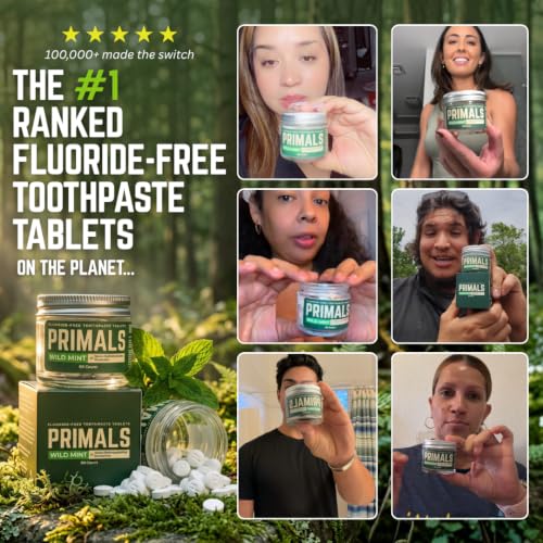 PRIMALS Fluoride-Free Toothpaste Tablets with Nano-Hydroxyapatite, 60 Count