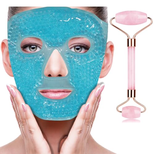 ZNÖCUETÖD Ice Face Mask & Jade Roller Set - Blue & Pink