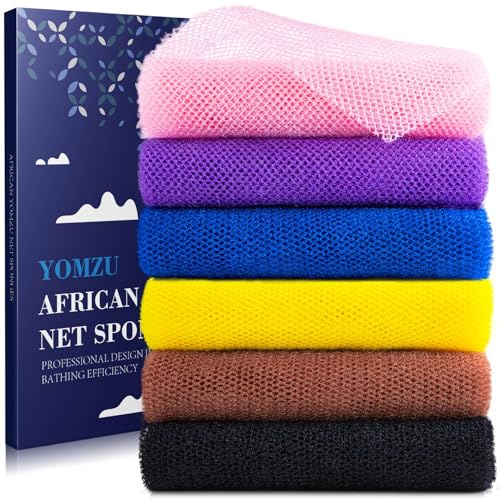African Net Exfoliating Bath Sponge Set - 6 Nylon Long Body Scrubbers