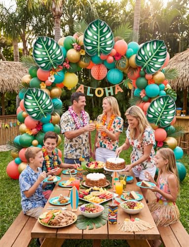 5 Pack Monstera Leaf Foil Balloons - Tropical Hawaiian Decor
