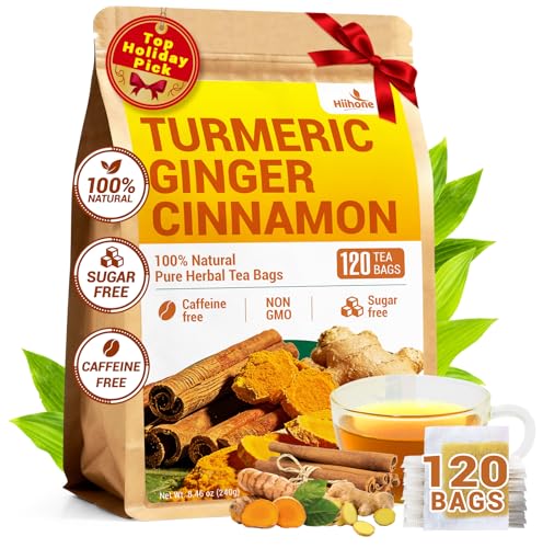 Turmeric Ginger Cinnamon Herbal Tea Bags - 120 Count, Caffeine-Free