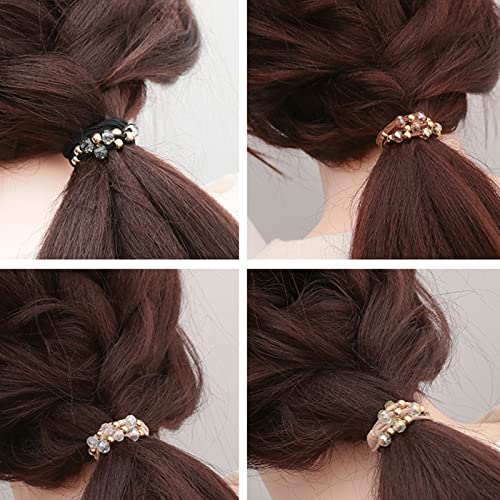 10pcs Small Gold Bead Hair Ties for Women, Elastic Ponytail Holders, Multi Colors