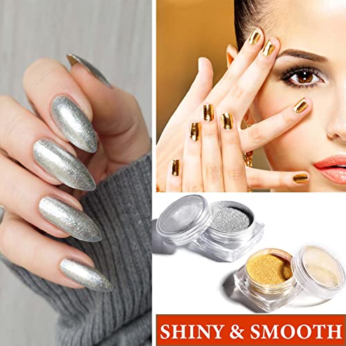 WENJLYJ A 2Pcs Gold Silver Chrome Nail Powder Set - Holographic Mirror Metallic Glitter for Nails