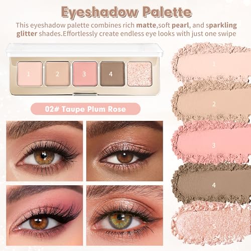 Anwuozu Taupe Plum Rose Eyeshadow Palette - Neutral Nude Matte & Shimmer Shades, 1 Count