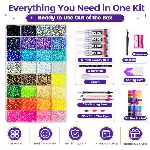 32 Colors 32000 Pcs Flatback Rhinestones Kit with Glue & Tools