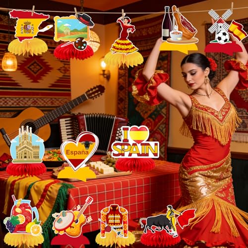 12-Pack Spain Honeycomb Centerpieces for Fiesta Decorations