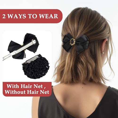 kilofly 4pc Two-Way Bow Barrette Hair Clip Bun Cover Set E