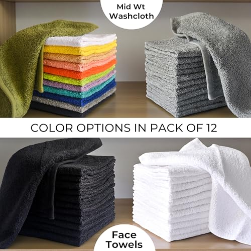 LIVINATI White Cotton Wash Cloths 12 Pack - 12"x12" Soft Bath Rags