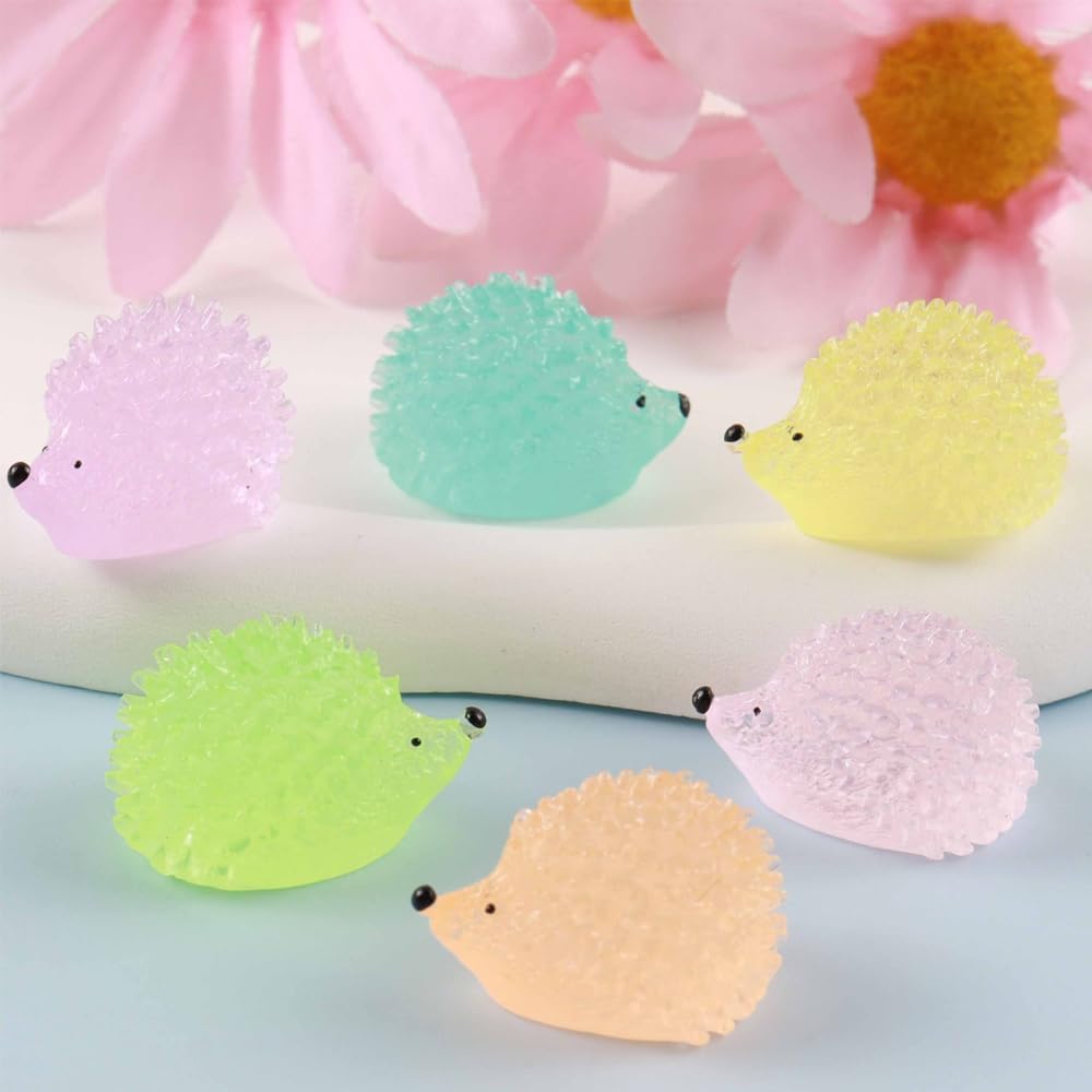 Mini Luminous Resin Hedgehogs - 36 PCS Tiny Figurines for Dollhouse & Micro Landscape Décor