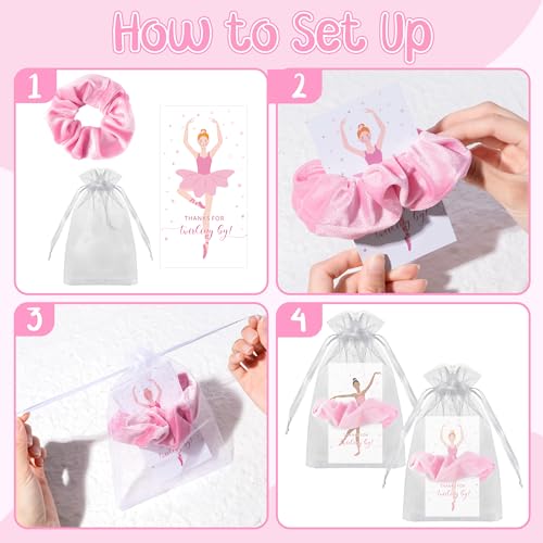 24-Pack Ballerina Party Favor Set: Velvet Scrunchies, Cards & Organza Bags
