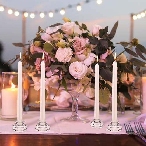 6 Pack Clear Glass Taper Candle Holders for Weddings & Decor
