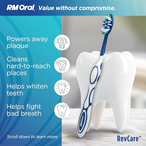 RM Oral RevCare Medium Bristle Toothbrush Pack of 10 - Deep Cleaning & Tongue Cleaner