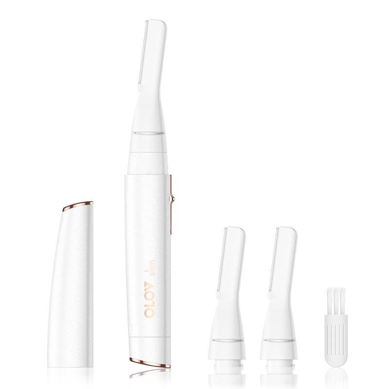OLOV slim Facial Hair Removal for Women, Painless Eyebrow Trimmer with Pivoting Head, Electric Battery Operated Body Hair Remover with 2 Replaceable Blade for Face Neck Chin Bikini, White