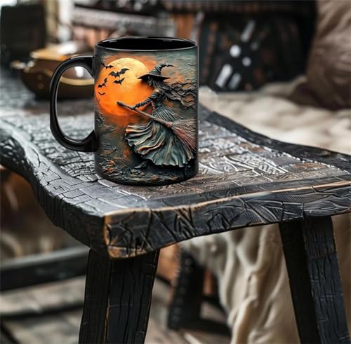 AICHENG Witch Cauldron Coffee Mug - 15 oz Black Ceramic