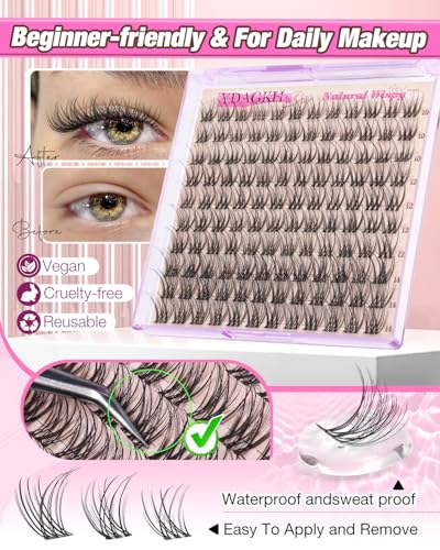Natural Wispy Lash Clusters - 10-14mm CC Curl Eyelash Extensions