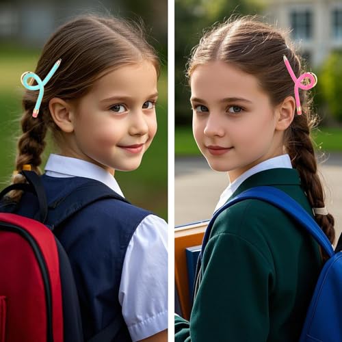 Multi-colored Pencil Hair Claw Clips for Thick Hair - 3 Pack, Teacher Gift